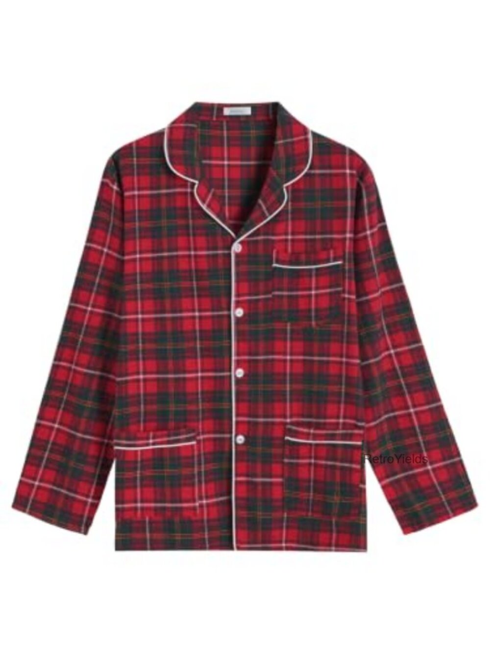 Men's Plaid Flannel Pajama Top Long Sleeve Button Down Sleep Shirt
